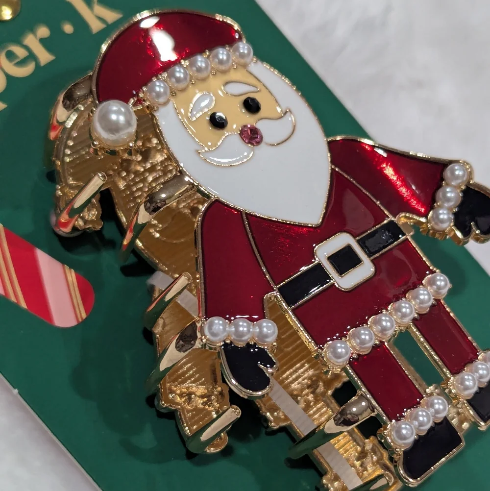 NEW Piper K Festive Santa Hair Clip - Red, Gold, and Black